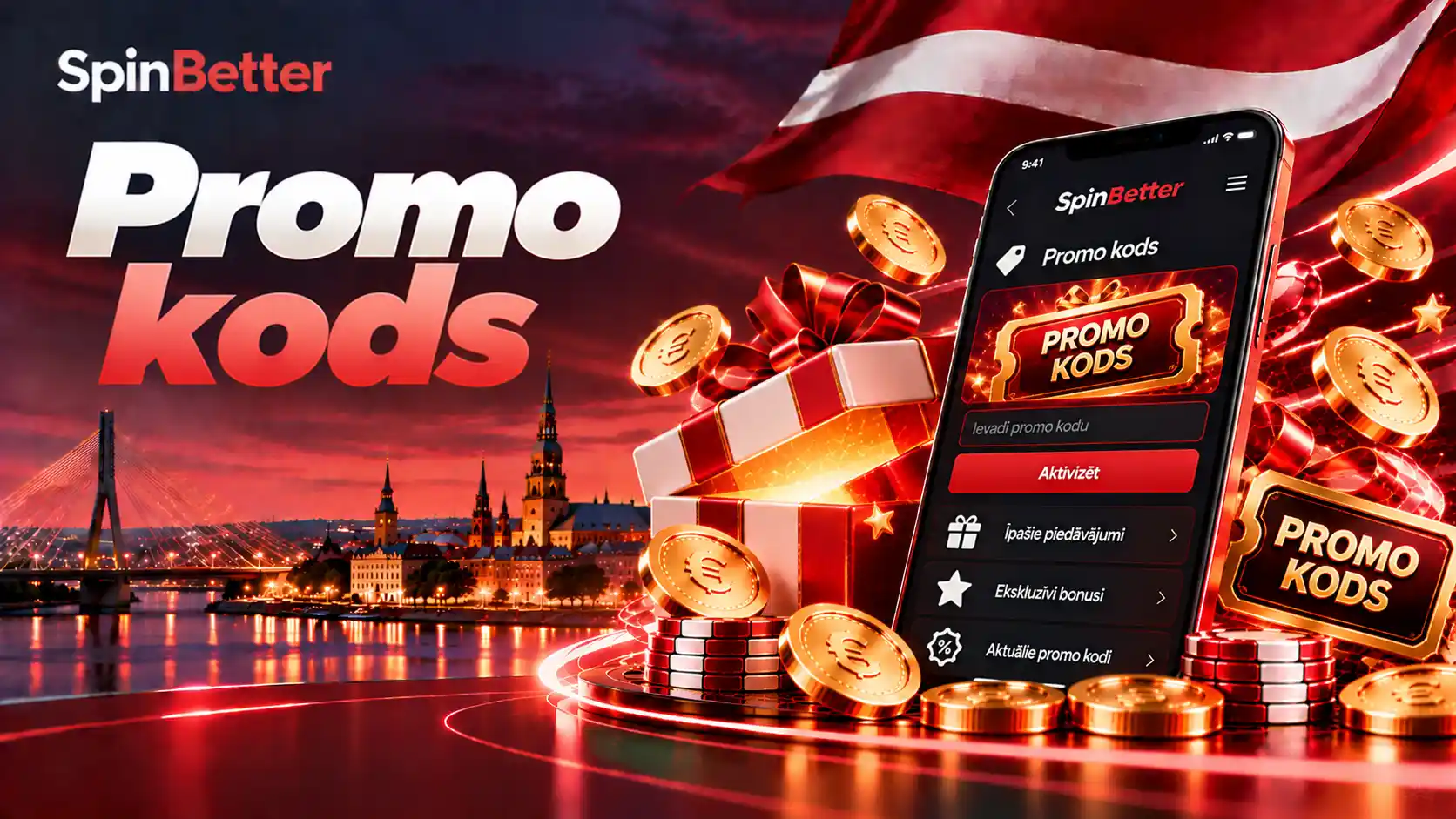 SpinBetter promo code mobilajā lietotnē: ievades lauks un poga Aktivizēt